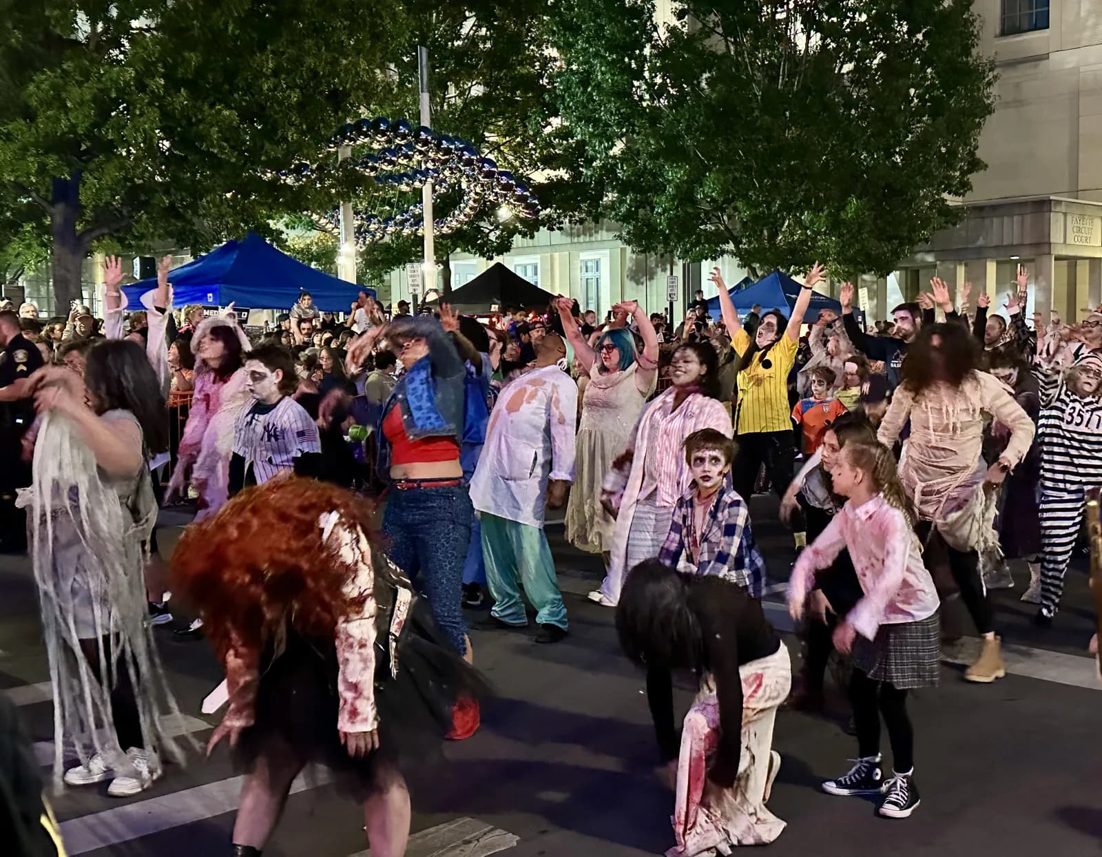Thriller dancers in zombie makeup on Main Street